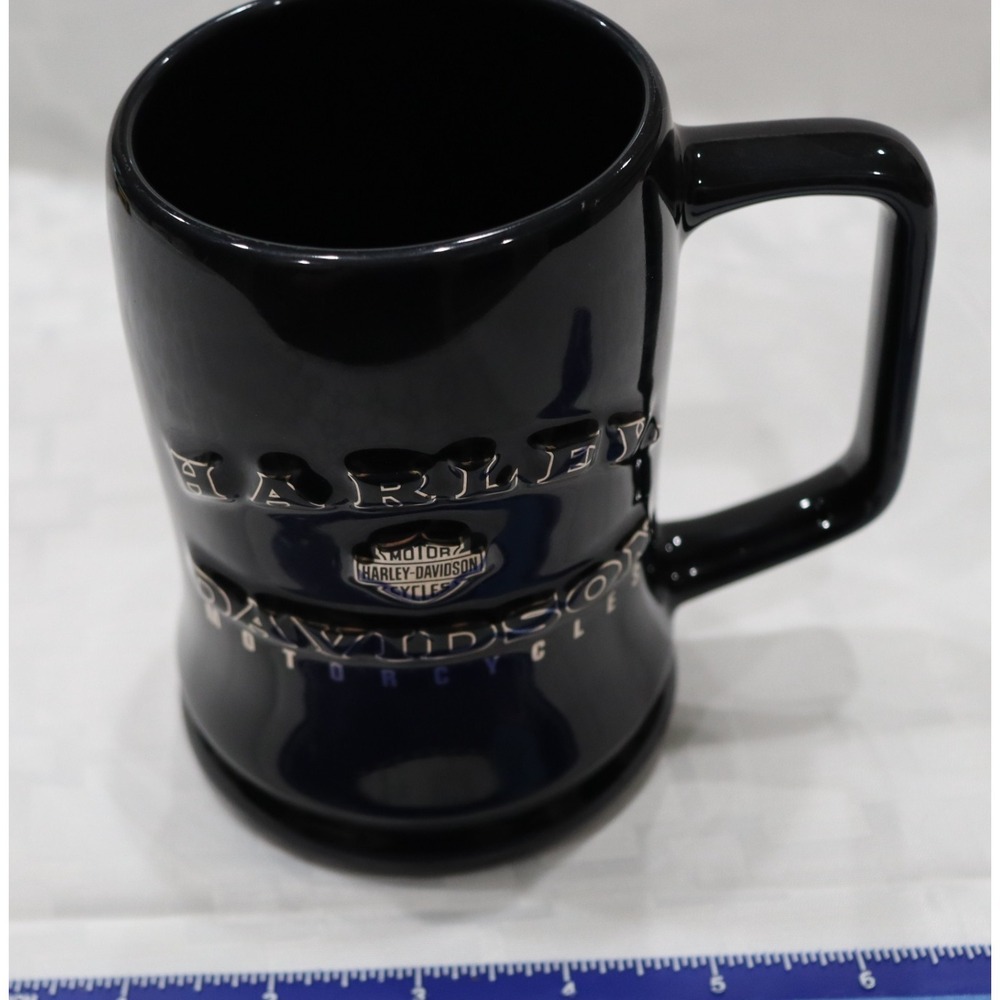 2002 Harley Davidson Black Tankard Chrome Trim Raised Lettering and Logo - Picture 9 of 10